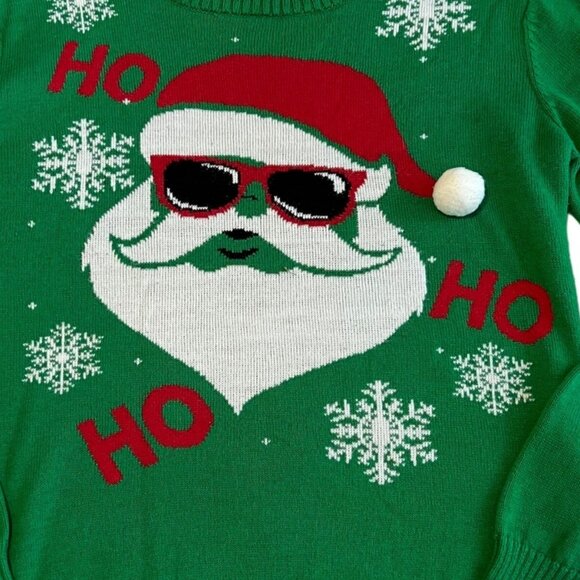 Well Worn Holiday Sweater Womens Green Santa Ho Ho Ho Ugly Christmas Size L - Picture 2 of 10